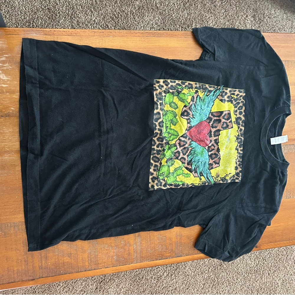 Ed Hardy Black Graphic T-Shirt with Heart and Wings